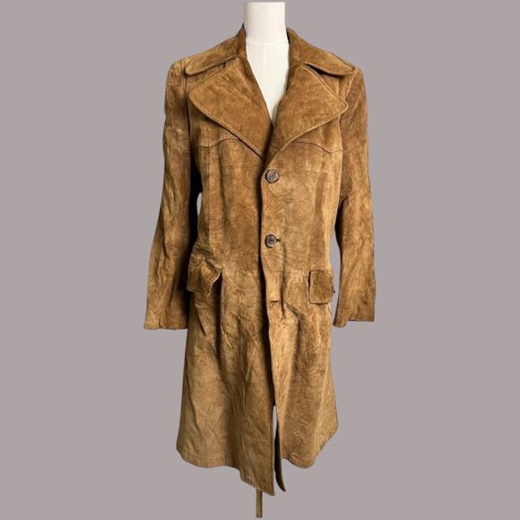 Vintage Leather Trench Coat Stroller spy Fall Overcoat Classic Retro 40 Medium - Picture 1 of 8
